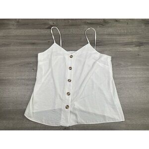 Paradis Women's Size XL Sleeveless Strap V-Neck Button Up White Blouse Top